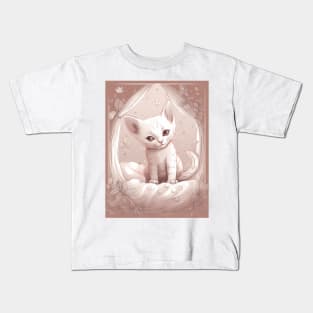 Cute kitten is sitting on the bed. Kids T-Shirt